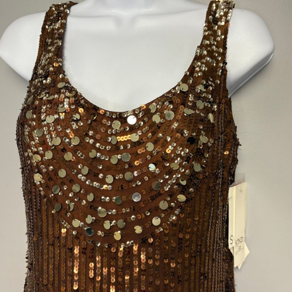 NWT Scala 100%‎ Silk Bronze Sequin Sleeveless Dress Womens Sz 10 - Picture 3 of 11